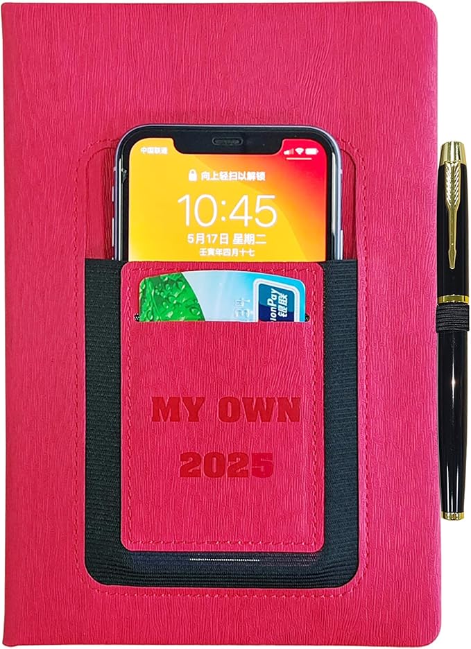 2025 Weekly and Monthly Planner with Pen: Jan 2025-Dec 2025, A5 size 8.5" x 5.75", Hard Cover Agenda Planner with Phone Holder, Card Holder and Pen Holder (Red)