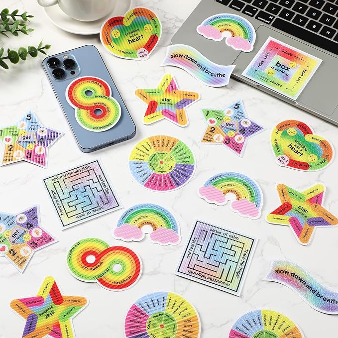 Libima 72 Pieces Anxiety Sensory Stickers Anxiety Textured Stickers Fidget Stickers Mindfulness Sticker School Counselor Supplies Adult Sensory Items Anxiety Relief, 9 Styles(Cute Color)