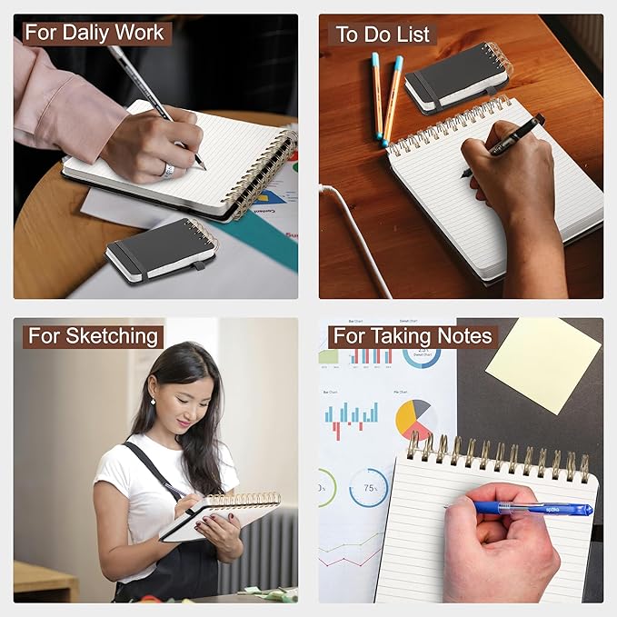 Yoment Top Spiral Notebook Leather Steno Pads 240 Pages Spiral Notepad for Work 5x7 Top Bound Steno Notebook, 100 GSM Thick Paper, Left Handed Notebooks for Office College School, Black