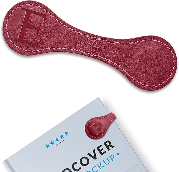 Personalized Leather Magnetic Bookmarks (1 Pack) Vintage Custom Engraved Initial ID Identification Book Marker Clip Gift for Book Lover Avid Readers (Letter E, Red)