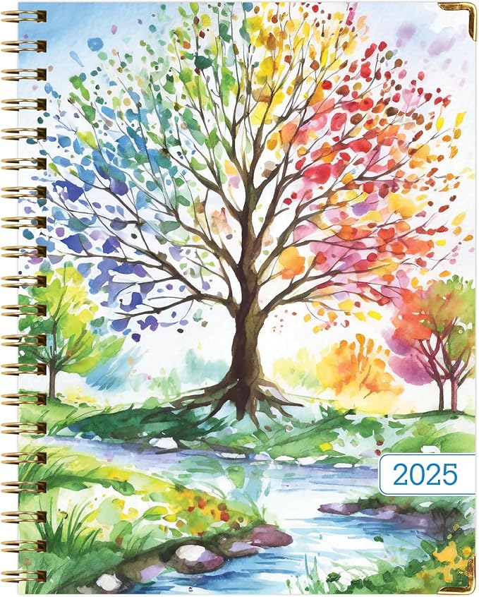 HARDCOVER 2025 Planner, 8.5"x11": 14 Months (November 2024 - December 2025), Daily Weekly Monthly Planner, Yearly Agenda, Bookmark, Pocket Folder and Sticky Note Set (Tree Seasons)