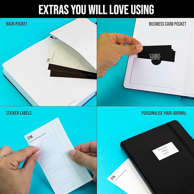 Scribbles That Matter A5 Bullet Dotted Journal Notebook | Vegan Hard Cover, 120gsm bleedproof thick paper, 150 pages, 5.75 x 8.5in, 2 bookmarks, tab stickers, penloop | For Work | Teal