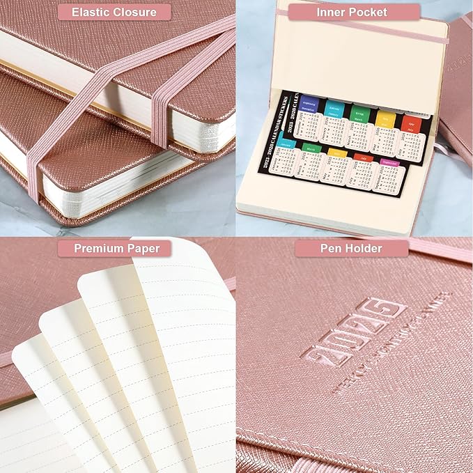 2025 Planner - 2025 Planner Weekly and Monthly, 5.75" x 8.25", Jan. 2025 - Dec. 2025, Saffiano Leather with Thick Paper, Back Pocket with 40 Notes Pages - Rose Gold