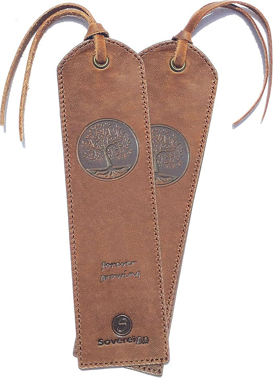 Tree of Life Leather Bookmark Handmade - 2 Genuine Leather Bookmarks for Men and Women with Unique Tree of Life Design - Perfect Book Lovers Gift for Bookworms and Readers