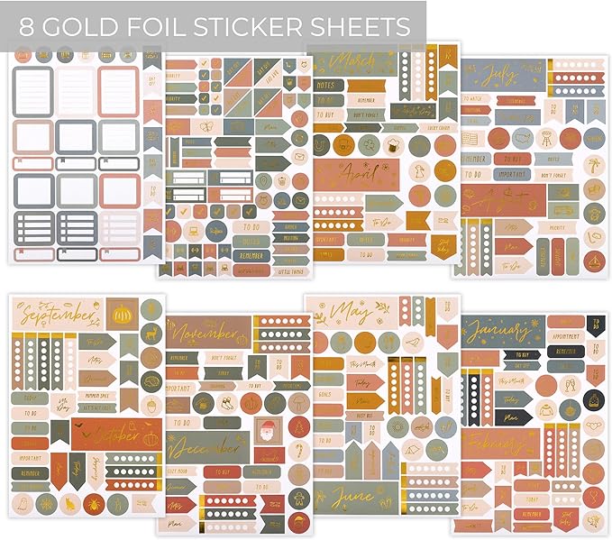 ZICOTO Ultimate All-in-One Journaling Kit - Incl. Journal Notebook With Linen Hardcover and Dotted Pages, Stencils, Stickers, Washi Tapes, Paper Clips and More Bullet Checklist Supplies