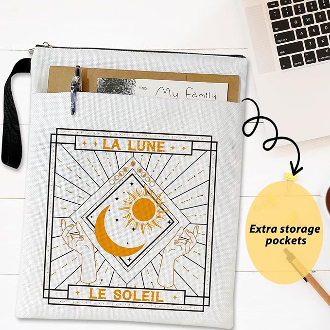Tarot Card Book Sleeve, Book Lovers Gifts Book Pouch Book Sleeve with Zipper and Front Pocket Reader Gifts Birthday Gifts for Adult Teen Teacher -11