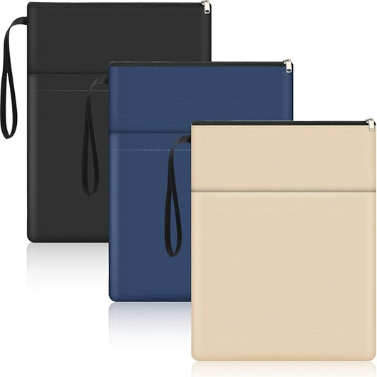 Aliceset 3 Pcs Book Lovers Gifts Book Sleeves with Zipper 11.8 x 9 inch Travel Book Covers Protector Pouch Bag with Pocket Handle Strap for Hardcover Paperback Washable(Black, Beige, Blue)