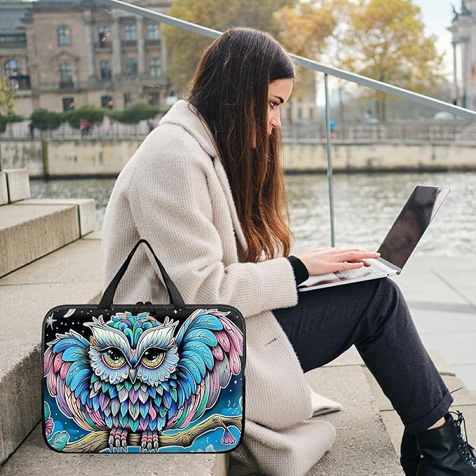 Laptop Sleeve Case Bag 15 inch, Owl Blue Slim Carrying Case Durable Handbag Travel Laptop Bag for 15 inch MacBook Air M3/M2/15 Pro/Surface Laptop 7/6/5/4/3/ Dell XPS 15 Plus