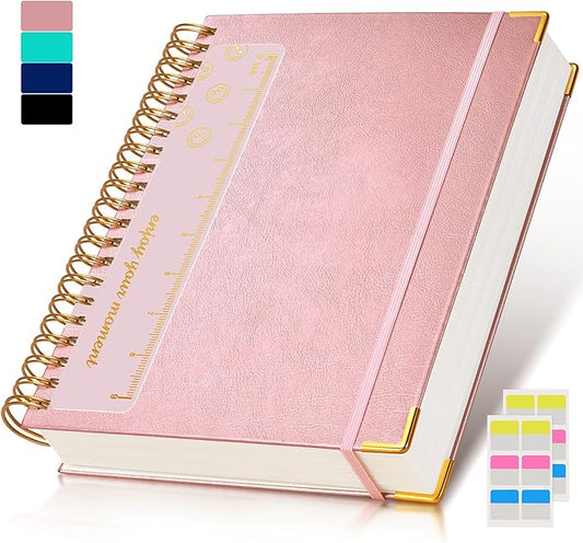 Spiral Notebook Journal 8.5” x 11”, 300 Pages Hardcover Leather Lined Journals for Women Men, A4 Large College Ruled Notebooks with 100 GSM Thick Paper, Spiral Journal for Writing Work School, Pink