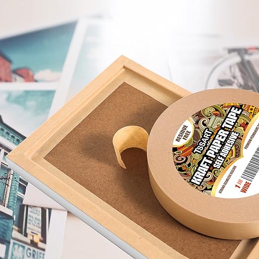 Kraft Paper Tape K49 - Self Adhesive Brown Frame Backing Tape Packing Tape with Oxidation Resistance for Picture Framing, Masking, Sealing and Packaging Use - 1inch Wide 180FT Long