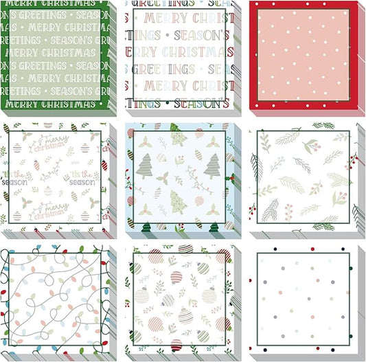 9 Pieces Christmas Sticky Note Self-Adhesive Merry Christmas Note Pads with Christmas Tree Christmas Lights Balloon Memo Notes for Xmas School Office Home Supplies Students Teachers Present