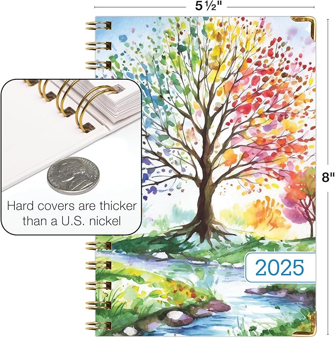 HARDCOVER 2025 Planner, 5.5"x8": 14 Months (November 2024 - December 2025), Daily Weekly Monthly Planner, Yearly Agenda, Bookmark, Pocket Folder and Sticky Note Set (Tree Seasons)