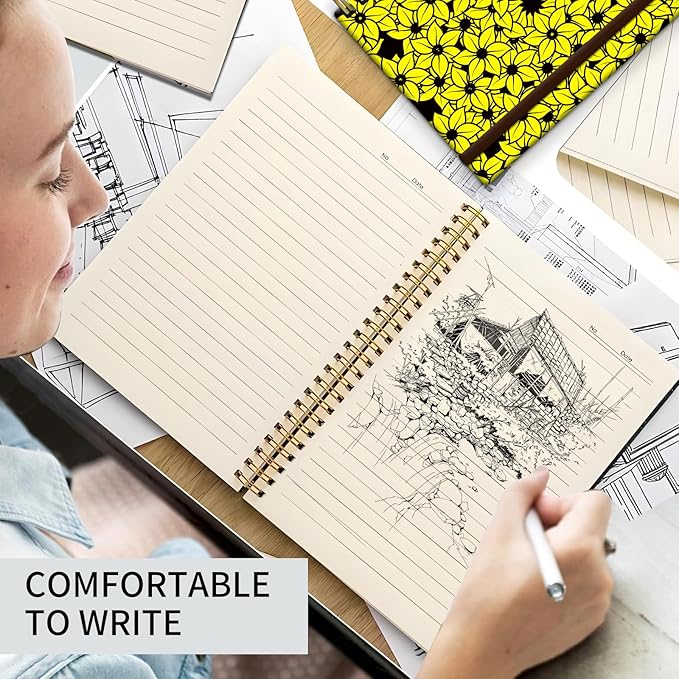 Spiral Journal Notebook, A5 Cute Notebooks for Women Men, College Ruled Hardcover Notebook for Work & Note Taking, 60 Pages Double-Wire Journals for Writing Cute Sunflowers