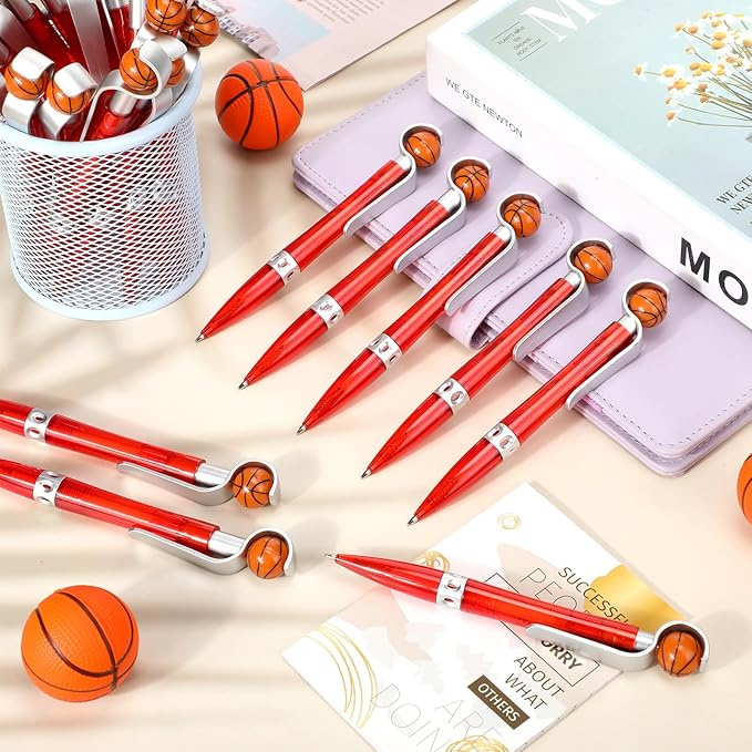 Zhanmai 24 Pcs Novelty Basketball Pens Sports Ballpoint Pens Basketball Party Favors Desk Cool Writing Tool for Students Supplies Stationery School Office Decor(Red,Basketball)