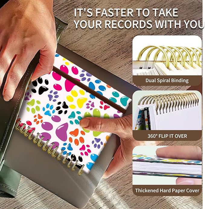 Spiral Journal Notebook, A5 Cute Notebooks for Women Men, College Ruled Hardcover Notebook for Work & Note Taking, 60 Pages Double-Wire Journals for Writing Colorful Dog Paws