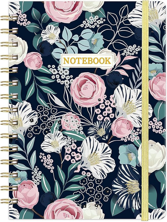 Ruled Notebook/Journal - Classic Lined Journal/Notebook, 6.4'' x 8.5'', Hardcover with Thick Paper, Twin-Wire, Banded + Pen Holder +Inner Pocket - Petunia