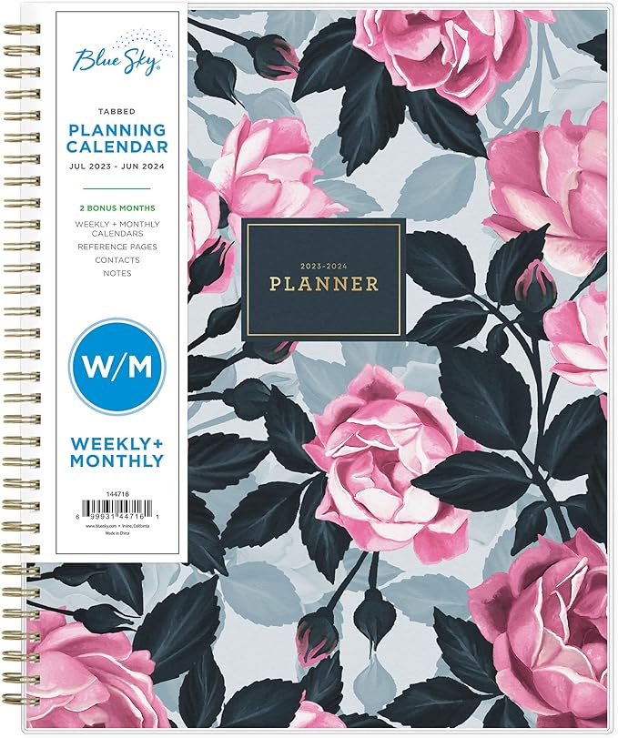 Blue Sky 2023-2024 Academic Year Weekly and Monthly Planner, 8.5" x 11", Frosted Flexible Cover, Wirebound, Roosevelt Pink (144716)