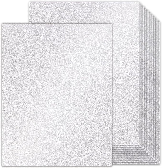 Double-Sided Silver Glitter Cardstock 8.5x11 24 Sheets, Goefun 100lb No-Shed Shimmer Glitter Paper for Scrapbook, Birthday, Wedding Party, Decorations (Not Suitable for Printing)
