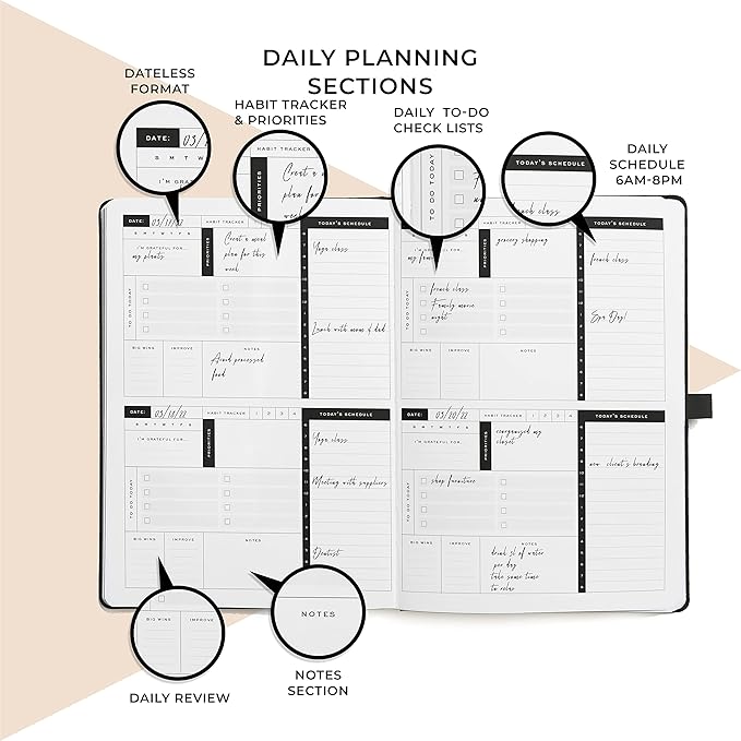 Smart Daily Planner - Achieve Goals & Increase Productivity, Time Management & Happiness - Weekly Monthly Day Planner with Gratitude Journal, Hardcover, Undated Business Planner