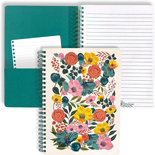 Steel Mill & Co Cute Floral Mini Spiral Notebook, 8.25" x 6.25" Journal with Durable Hardcover and 160 Lined Pages, Garden Blooms (Cream)