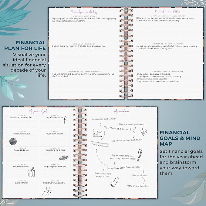 PLANBERRY Large Budget Planner & Monthly Bill Organizer with Pockets – Budgeting Book, Finance & Expense Tracker, 8.3x9.4″ (Tropical Night)