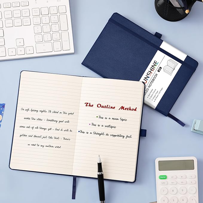 Ruled Notebook/Journal - Classic Lined Journal/Notebook, 5.3'' x 8.26'', Hardcover with Thick Paper, Banded + Pen Holder +Inner Pocket - Dark Blue