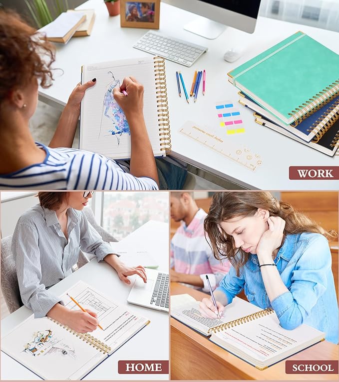 Spiral Notebook Journal 7.6” x 10”, 300 Pages Hardcover Leather Lined Journals for Women Men, B5 Large College Ruled Notebooks with 100 GSM Thick Paper, Spiral Journal for Writing Work School, Navy