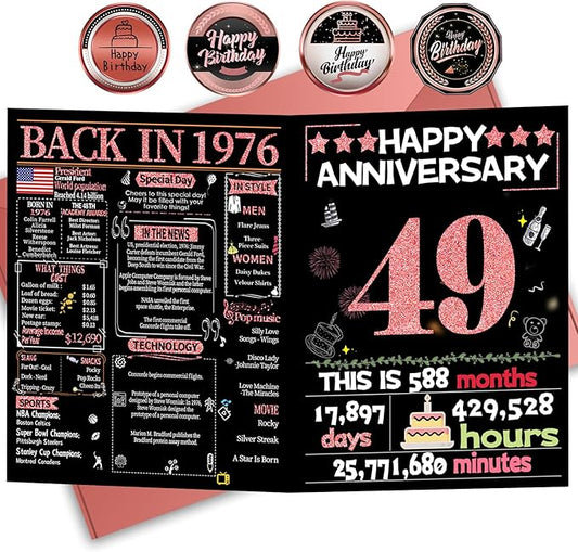 Joycard 49th Anniversary Card for Women, Wedding Card for Wife, Sweet Marriage Decorations Gifts for Couple, Perfect for Her on Anniversary Day, Back in 1976