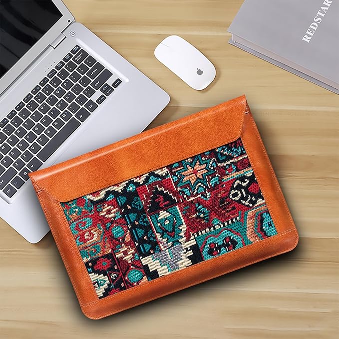 13 Inch Laptop Sleeve for MacBook Pro 13 M2(2022) M1(2021) Laptop Case, Genuine Leather Laptop Cover for MacBook Air 13 M3 M2 M1(2020), Laptop Protective Pouch for 13-13.3 inch Notebook,Brown