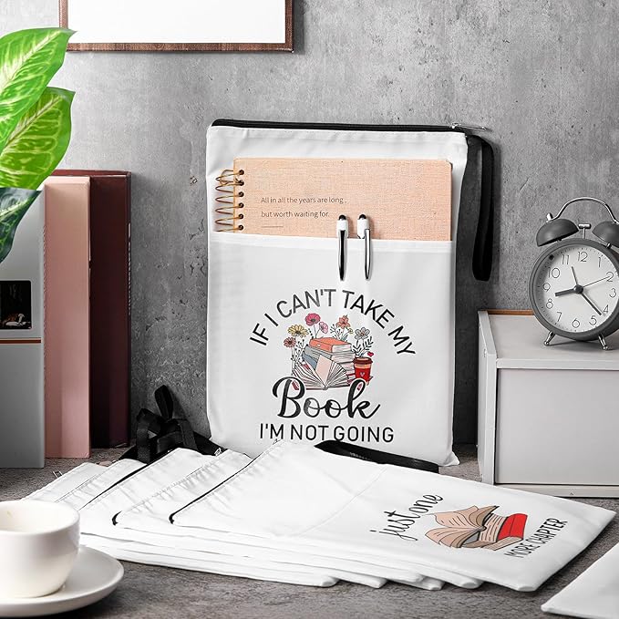 8 Pcs Christmas Book Club Gifts Book Lovers Sleeves Bulk with Zipper and Pocket Book Sleeve Pouch for Book Lovers Librarian Bookish Club Gifts, 11 x 8.7 Inch(Book,Flower)