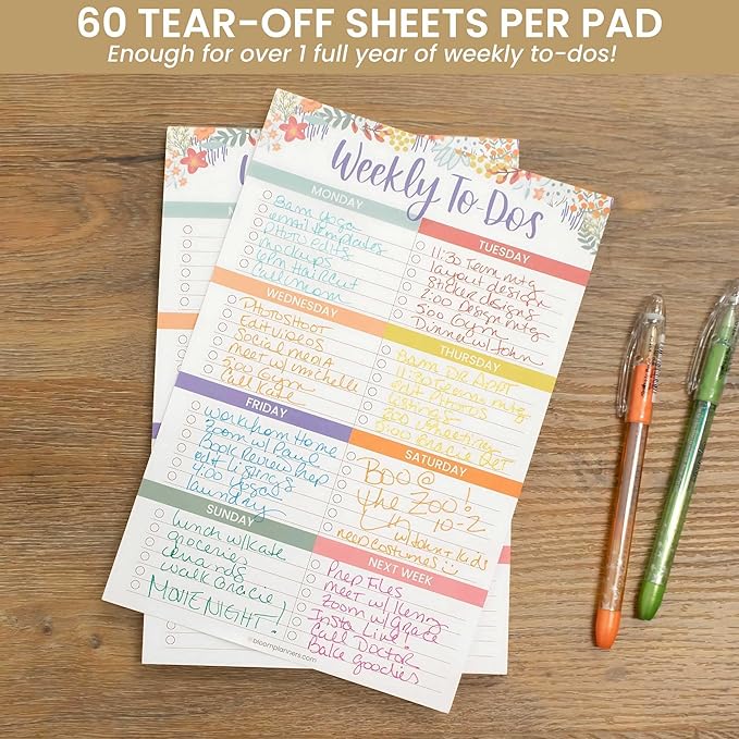 bloom daily planners Undated Weekly Tear-Off To Do List Planning Pad with Magnets - Hanging Notepad Organizer for Fridge - 6” x 9” - Floral Dots