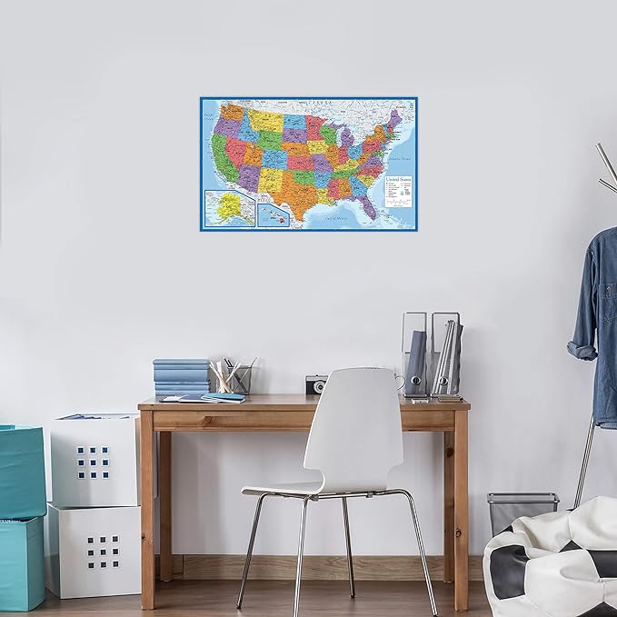 2 Pack - Laminated World Map Poster & USA Map Set - Equal Earth world map design shows continents at true relative size - US Map 18” x 29”