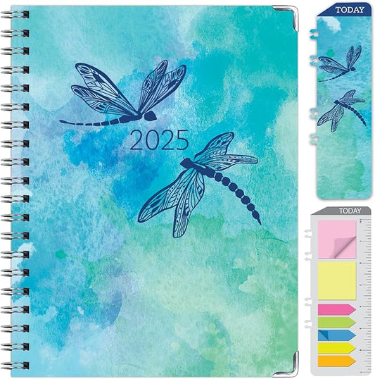 HARDCOVER 2025 Planner, 8.5"x11": 14 Months (November 2024 - December 2025), Daily Weekly Monthly Planner, Yearly Agenda, Bookmark, Pocket Folder and Sticky Note Set (Dragonflies)