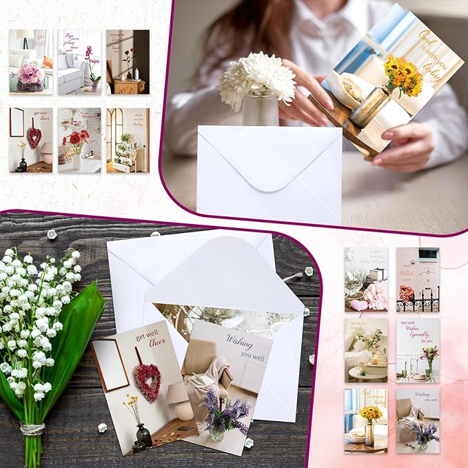 36 Sets Christian Get Well Soon Cards with Scripture Assorted Religious Bible Verse Wishing You Well Greeting Cards with Envelope(Various Floral)