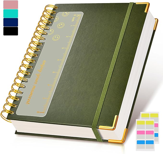 Spiral Notebook Journal 7.6” x 10”, 300 Pages Hardcover Leather Lined Journals for Women Men, B5 Large College Ruled Notebooks with 100 GSM Thick Paper, Spiral Journal for Writing Work, Olive Green