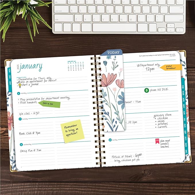 HARDCOVER 2025 Planner, 8.5"x11": 14 Months (November 2024 - December 2025), Daily Weekly Monthly Planner, Yearly Agenda, Bookmark, Pocket Folder and Sticky Note Set (Colorful Botanicals)