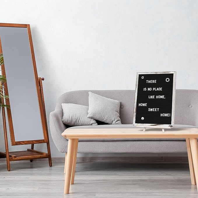 Felt Letter Board with Rustic Vintage Frame and Stand 12x16 inch,Black Changeable Letter and Message Board Includes 792 Letters, Numbers and Symbols, Hook to Hang, 2 Canvas Bags