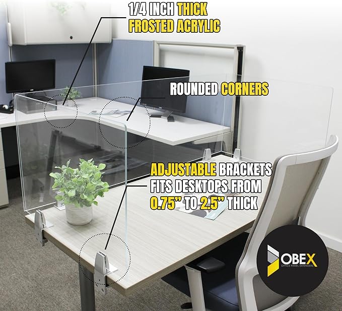 Obex Clear Acrylic Desk Mounted Privacy Panel, 12", Aluminum