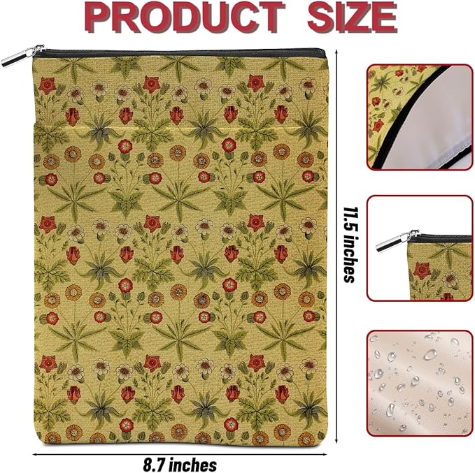 Vintage Flower Book Sleeve Book Lovers Gifts Autumn Style Waterproof Book Cover Book Accessories Book Covers for Paperbacks Book Pouch Book Protector with Front Pocket for Women Girls Readers Sister