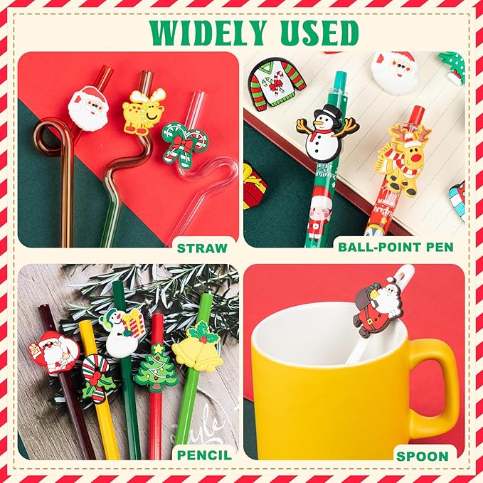WDAHDHP Christmas Pencil Clips for Kids, 50Pcs Different Pencil Clips Topper, Cute Pencil Charms for Kids Students School Gifts Classroom Rewards