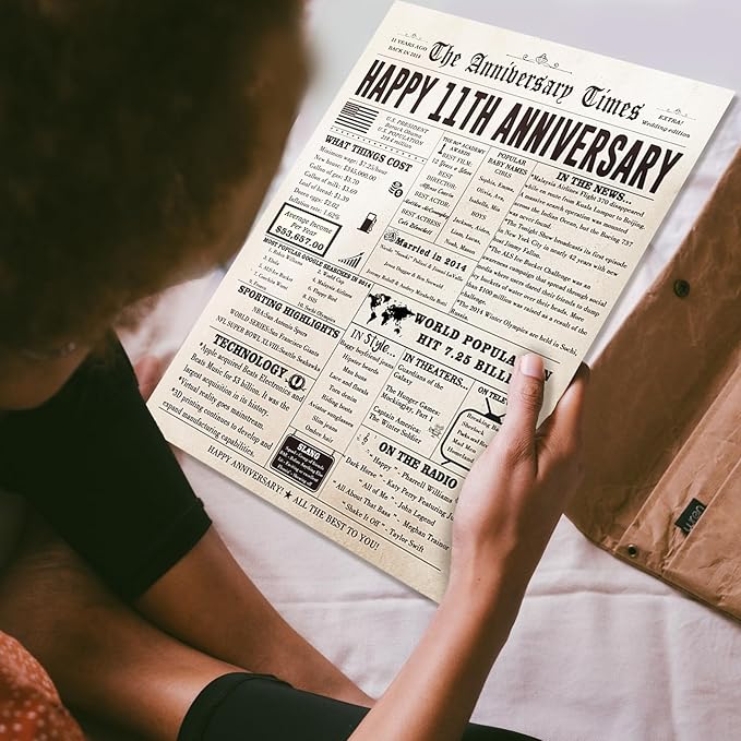 Jumbo 11th Anniversary Card for Him Her, Romantic 11 Year Wedding Gifts for Husband Wife, Steel Anniversary Card for Couple Parents