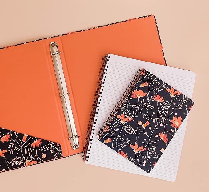 Steel Mill & Co Cute Mini Spiral Notebook, 8.25" x 6.25" Journal with Durable Hardcover and 160 Lined Pages, Floral Vines