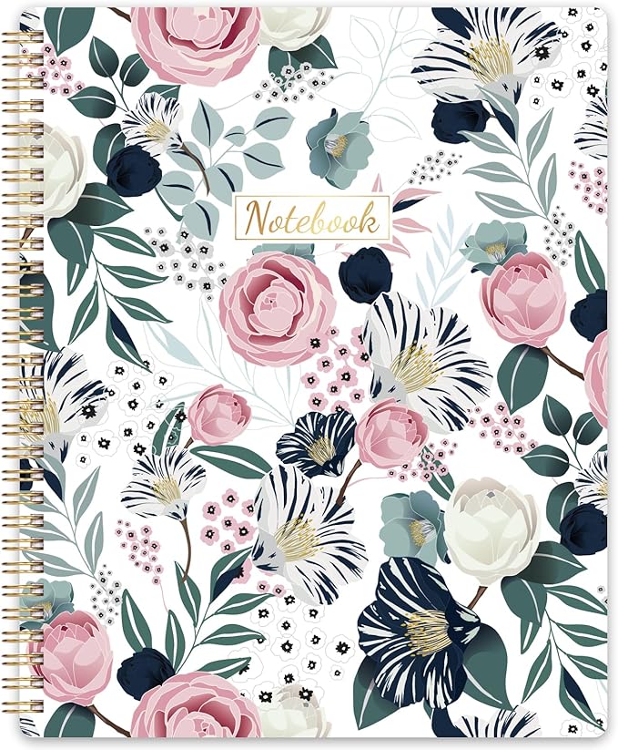 Spiral Notebook - Notebooks Spiral Bound, 8.5" * 11", Journal Notebook with Thick Paper & Back Pocket, 144 Pages, with Twin-Wire Binding, Journals for Women, College Ruled Notebooks - Floral