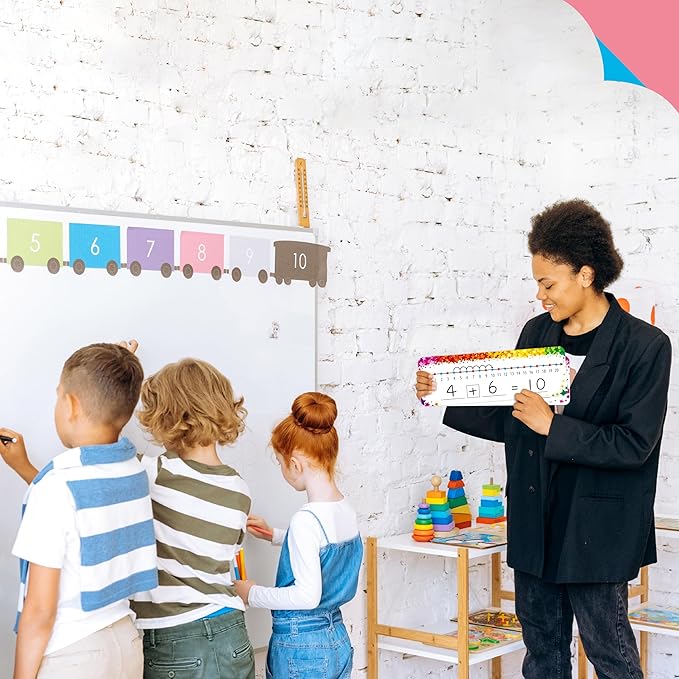 26 PCS Number Line Dry Erase Boards, Writable and Erasable Double Sided Board-0-10 on One Side & 0-20 on Other Side Math White Board for Kids, Students, Classroom and Home (12” x 4”, Colorful Stars)