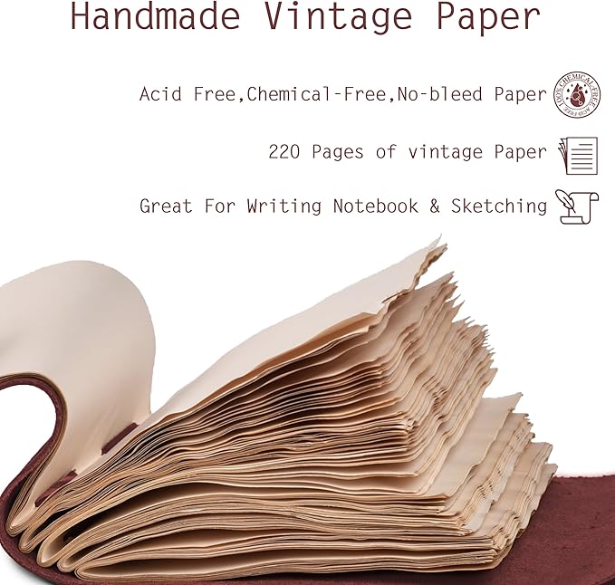 LEATHER VILLAGE Leather Bound Journal - Fuchsia, 13"X8", 220 Pages - Vintage Blank Paper Diary for Writing, Drawing, Sketchbook, and Travel Notebook - Ideal for Women and Men