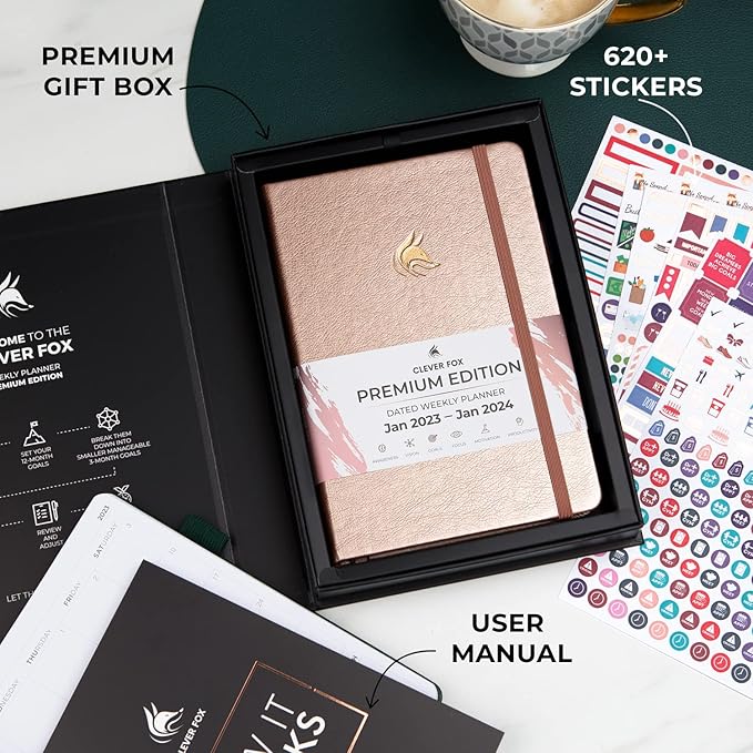 Clever Fox Dated Planner Premium Edition – 2025-2026 Weekly Planner for Planning, Goal Setting & Time Management – Planner Notebook with Habit Tracker & to-do List – A5 Size (Rose Gold)