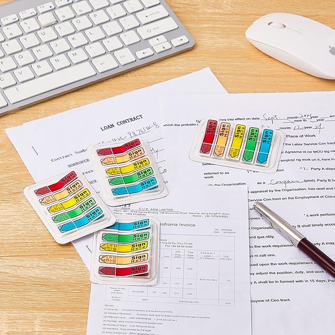 Teling 2000 Pcs/ 20 Packs Sign Here Sign Date Tabs Stickers Colored with Dispenser Arrow Flag Tabs with Dispenser Easy to Post for Notary Books Paper(Cute Style)