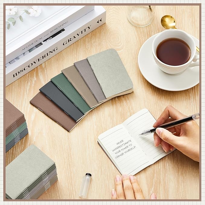 Outus 36 Pcs Pocket Notebook Mini Journal 2.5" x 4" Kraft Paper Mini Notepad Bulk Softcover Pocket Notepad Memo Diary Subject Notebooks for Student Traveler School(Dark Color)