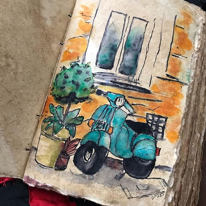 Vintage Leather Journal - 200 Pages Deckle Edge Rustic Paper - Unlined Pages Book of Shadows, Grimoire, Junk Notebook, Fantasy Medieval Gifts, Sketchbook, Antique Scrapbook (Dark Brown, 7"x5")