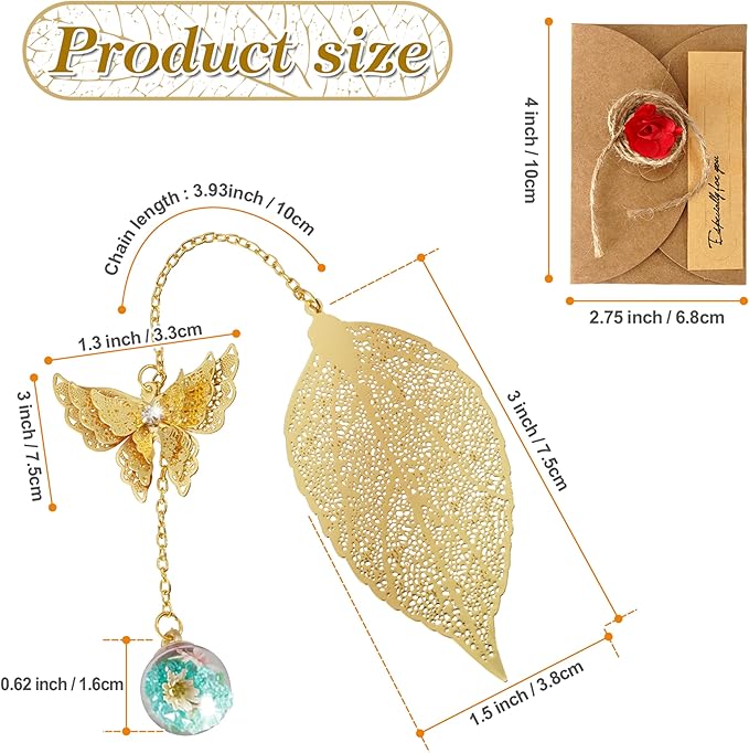 Bookmark with Gift Card,Golden Leaf Book Mark, Rose Flower Craft Gift Card Envelope, Gift for Family, Friend, Kid, Book Lovers rosebw